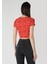 Slim Fit Yuvarlak Yaka Çiçekli Kadın Kirmizi Kısa Kol Tişört 2