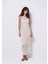 Slim Fit Jakarlı Kadın Ekru Kolsuz Elbise 1