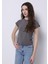 Slim Fit Yuvarlak Yaka Düz Kadın Gri Kısa Kol Tişört 1