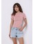 Slim Fit Yuvarlak Yaka Baskılı Kadın Pembe Kısa Kol Tişört 1