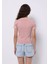 Slim Fit Yuvarlak Yaka Baskılı Kadın Pembe Kısa Kol Tişört 2