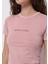 Slim Fit Yuvarlak Yaka Baskılı Kadın Pembe Kısa Kol Tişört 4