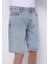 Regular Fit Orta Bel Düz Erkek Açik Indigo Jean Şort 4