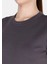 Slim Fit Yuvarlak Yaka Düz Kadın Antrasit Kısa Kol Tişört 4