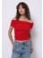Slim Fit Kayık Yaka Düz Kadın Kirmizi Kolsuz Tişört 1