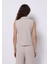 Slim Fit Shirt Neck Düz Kadın Bej Kolsuz Tişört 2