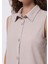 Slim Fit Shirt Neck Düz Kadın Bej Kolsuz Tişört 4