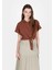 Regular Fit Shirt Neck Jakarlı Kadın Kahverengi Kısa Kol Tişört 1