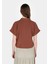 Regular Fit Shirt Neck Jakarlı Kadın Kahverengi Kısa Kol Tişört 2