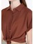 Regular Fit Shirt Neck Jakarlı Kadın Kahverengi Kısa Kol Tişört 4
