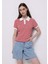 Slim Fit Polo Yaka Çizgili Kadın Kirmizi Kısa Kol Tişört 1