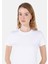 Slim Fit Yuvarlak Yaka Düz Kadın Beyaz Kısa Kol Tişört 4