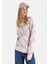 Slim Fit Yuvarlak Yaka Baskılı Kadın Beyaz Kazak 1