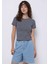 Slim Fit Yuvarlak Yaka Çizgili Kadın Lacivert Kısa Kol Tişört 1