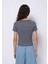 Slim Fit Yuvarlak Yaka Çizgili Kadın Lacivert Kısa Kol Tişört 2