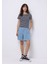 Slim Fit Yuvarlak Yaka Çizgili Kadın Lacivert Kısa Kol Tişört 3