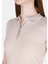 Slim Fit Polo Yaka Düz Kadın Bej Kısa Kol Tişört 4