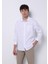 Relaxed Fit Shirt Neck Düz Erkek Keten Karışımlı Beyaz Uzun Kol Gömlek 1