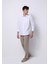 Relaxed Fit Shirt Neck Düz Erkek Keten Karışımlı Beyaz Uzun Kol Gömlek 3