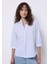 Regular Fit Shirt Neck Çizgili Kadın Mavi Roll-Up Gömlek 1