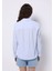 Regular Fit Shirt Neck Çizgili Kadın Mavi Roll-Up Gömlek 2