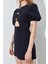 Kadın Siyah Karpuz Kollu Önü Düğmeli Mini Elbise 5