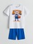 Bisiklet Yaka Ayı Teddy Baskılı Erkek Çocuk Şortlu Pijama Takımı (S5) 1