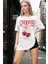 Kadın Cherries Ekru Beyaz Oversize Fit Bol Geniş Kalıp Salaş Kesim T-Shirt 1