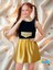 Ikili Takım Kız Çocuk Crop Pamuklu Üst Parlak Gold Lame Baskılı Mini Etek 1