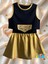 Ikili Takım Kız Çocuk Crop Pamuklu Üst Parlak Gold Lame Baskılı Mini Etek 2