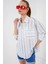 Kadın Çizgili Oversize Gömlek 20278 - Beyaz 3
