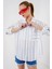 Kadın Çizgili Oversize Gömlek 20278 - Beyaz 4