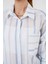 Kadın Çizgili Oversize Gömlek 20278 - Beyaz 5