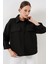 Kadın Cep Detaylı Oversize Gömlek 20313 - Siyah 1