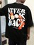 Oversize Never Look Back Baskılı Bisiklet Yaka T-Shirt 1