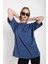 Kadın Indigo Mavi Oversize T-Shirt 2