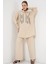 Desenli Tunik Pantolon Ikili Takım 6720 - Krem 4