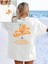 Kokteyl Baskılı Plajda Tatilde Dışarda Giymelik Rahat Oversize Kadın Tshirt 1