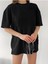 Siyah Unisex Pamuk Bisiklet Yaka Boyfriend Örme Oversize T-Shirt 1