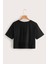 Kadın Relax Baskılı Siyah Crop Tişört 4