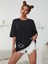 Kadın Smile Grafik Yeni Baskılı Siyah Oversize Tshirt 3