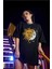 Kadın Siyah Güneş Ay Baskılı Oversize Penye T-Shirt Tişört 2
