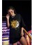 Kadın Siyah Güneş Ay Baskılı Oversize Penye T-Shirt Tişört 4