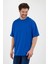 Pamuk Bisiklet Yaka Saks Mavi Oversize T-Shirt 1
