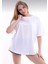 Pamuklu Beyaz Bisiklet Yaka Oversize T-Shirt 1