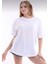 Pamuklu Beyaz Bisiklet Yaka Oversize T-Shirt 2