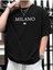 Oversize Model Siyah Milano 96 Baskılı Bisiklet Yaka Tişört 1