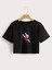 Kadın Siyah Kelebek Baskılı Crop Tshirt 1