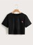 Kadın Siyah Kelebek Baskılı Crop Tshirt 1