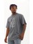 Unisex Oversize Taşlı Bisiklet Yaka T-Shirt - Füme 3